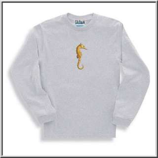 3D Yellow Seahorse Sea Horse Marine Life Long Sleeve Shirt S,M,L,XL,2X 