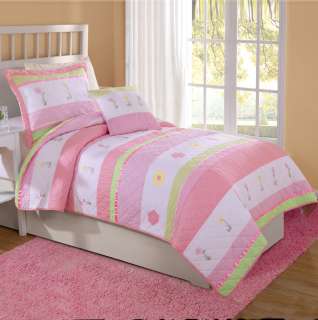 PINK & YELLOW DAISIES Cotton Twin Quilt 1 Sham bedding  