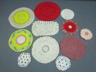 VINTAGE LOT OF 11 HANDMADE CROCHETED DOILIES 3   7 1/4 VARIETY OF 
