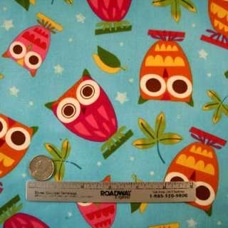 Amy Schimler~ON A WHIM OWL~Aqua Quilt Fabric /Yd. owls  