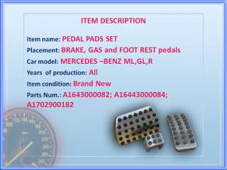 Mercedes Benz ML GL R PEDAL pad break, gas, foot rest SET OEM NEW 