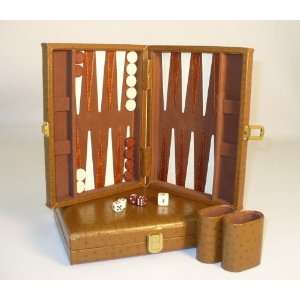  9 inch Tan Peacock Vinyl Backgammon, Magnetic in attache 