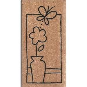   Butterfly Vase Window Wood Mounted Rubber Stamp (L143)
