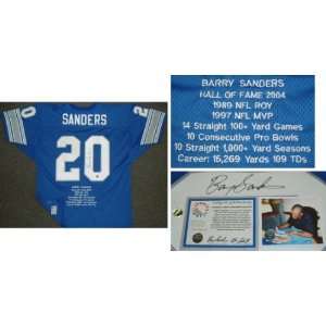 Barry Sanders Signed Blue Custom Stat Jersey  Sports 