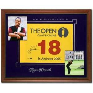  Tiger Woods 2005 British Open Autographed Pin Flag with 