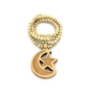 Natural Wooden Islam Emblem Pendant With a 36 Inch Necklace Chain Good 