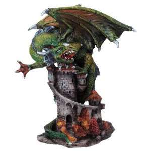 Green Dragon on Castle Figurine   Cold Cast Resin   4 