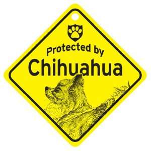  Long Hair Chihuahua Protected By Dog Sign and caution Gift 
