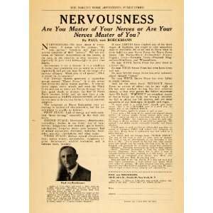 1922 Ad Nerve Force Paul von Boeckmann Doctor Brain   Original Print 