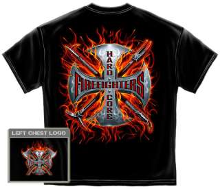Flaming Firefighters Cross T Shirt hard core crow bar iron cross 