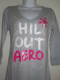   Juniors Womens Aeropostale Grey Chill Out 3/4 Slv Shirt M L XL NEW