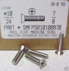 10 24x7/8 Flat Phil Machine Screw Stainless Steel (25)  