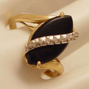 Black Onyx & Diamond 14Kt Gold Vintage Ring  