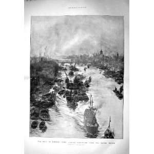  1901 View London River Thames Tower Bridge Boats