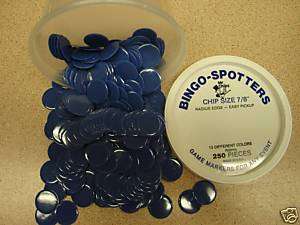 TUB OF SOLID BLUE COLORED PLASTIC BINGO CHIPS 250ps  
