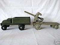   FOLK ART WOOD HAND MADE TOY WW2 ARMY TRANSPORT TRUCK & HOWITZER CANNON