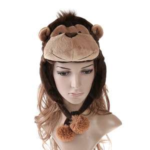 Dark Brown Short Fuzzy Soft Warm Cartoon Animal Monkey Hat Cap Earmuff 