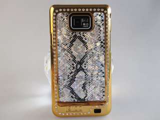 SAMSUNG Galaxy S2 i9100 Shinning Snake Leather Golden Edge Diamonte 