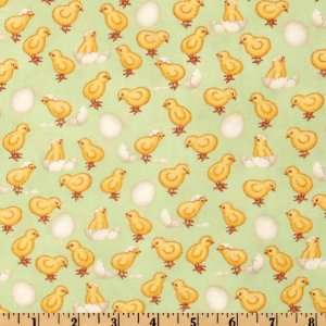  44 Wide Down On The Farm Chicks Green Fabric By The Yard 
