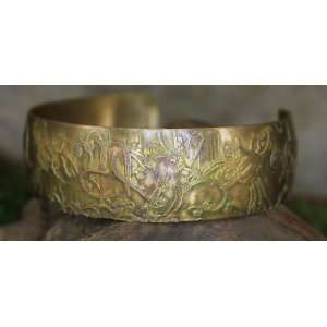 Acid Etched Brass Cuff Hearts and Bees