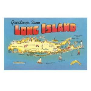  Greetings from Long Island, New York Giclee Poster Print 