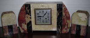 ART DECO FRENCH 3 PIECE MARBLE 8 DAY CHIME CLOCK A. DROUIN CHAUMONT 
