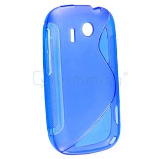 Blue S Line Hybrid Gel Skin Case+LCD Protector+Headset For HTC 