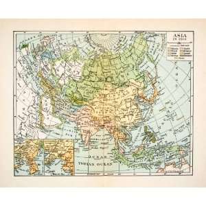 1923 Print Map Asia India China Mongolia Russia Arabia Europe 