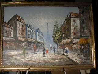 Lg Oil / Canvas Paris Street w/ Eiffel Tower by Burnett  
