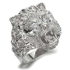  Mens Ring in White 925 Silver with Red Cubic Zirconia, form Lion 
