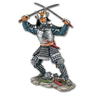   Silver Armor Wielding Two Samurai Swords in Battle