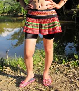 Mong HillTribe Thai Cotton Short Mini Length Wrap Skirt w/ Handcrafted 