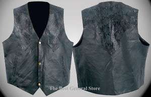 Mens Black Lined Leather Western Style Vest NEW  