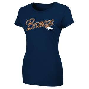   BRONCOS WOMENS 2XL XXL FITTED T SHIRT NFL XXLARGE FRANCHISE FIT NAVY