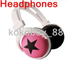 H3556 New iPod  Earbud Style Star Headphones PSP Pink  