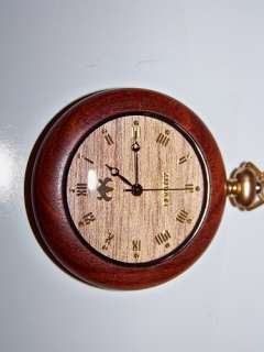 Beautiful Wooden Pocket Watch With Chain & Hook  