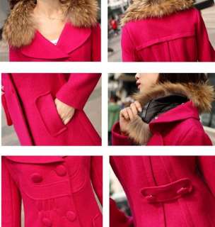NWT elegant Double breasted Womens Winter Wool long Coat Jacket fur 