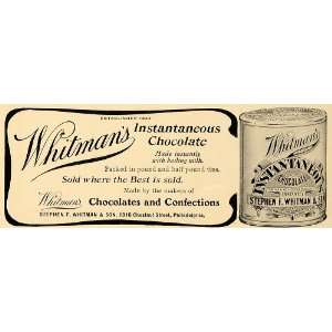 1907 Ad Whitmans Instantaneous Chocolate Can Baking   Original Print 