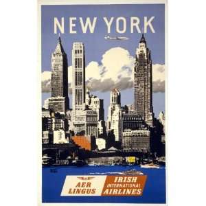  1950s New York Aer Lingus airplane Travel Poster