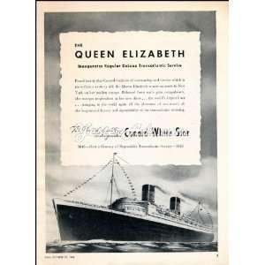  1946 Vintage Ad Cunard White Star Line The Queen Elizabeth 