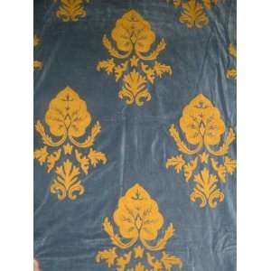   Crewel Fabric Konark Gold on Indigo Blue Cotton Velvet