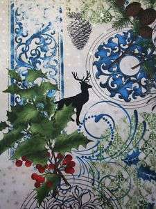 Winter Solstice Sun Deer Blue Collage Beginning Fabric  