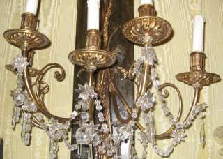 Pair Mid Century Bronze & Crystal Baltic Style Sconces  