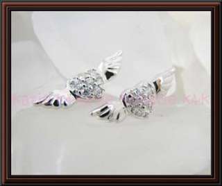 925 Sterling Silver Angel Wings Heart Stud Earrings  