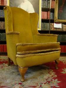   ANTIQUE VELVET UPHOLSTERED HIGH WINGBACK ARMCHAIR CHAIR C1930  