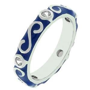    White Gold Bonded Silver Enamel Scroll Stacker Ring Jewelry