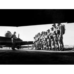  U.S. Paratroopers Lining Up before Taking Off on Training 