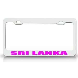 SRI LANKA Country Steel Auto License Plate Frame Tag Holder White/Pink