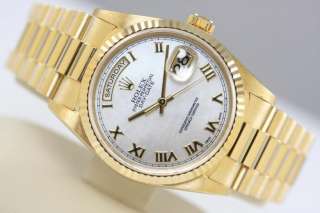 MENS ROLEX PRESIDENT DAY DATE 18K SOLID GOLD MOTHER OF PEARL ROMAN 