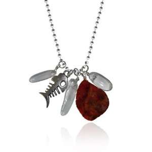 Red Coral and Silver Fish with Brazilian River Crystals on Silver EP 